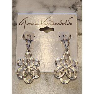 Gloria Vanderbilt Silver-Tone Textured Drop Earrings Floral Design For Women